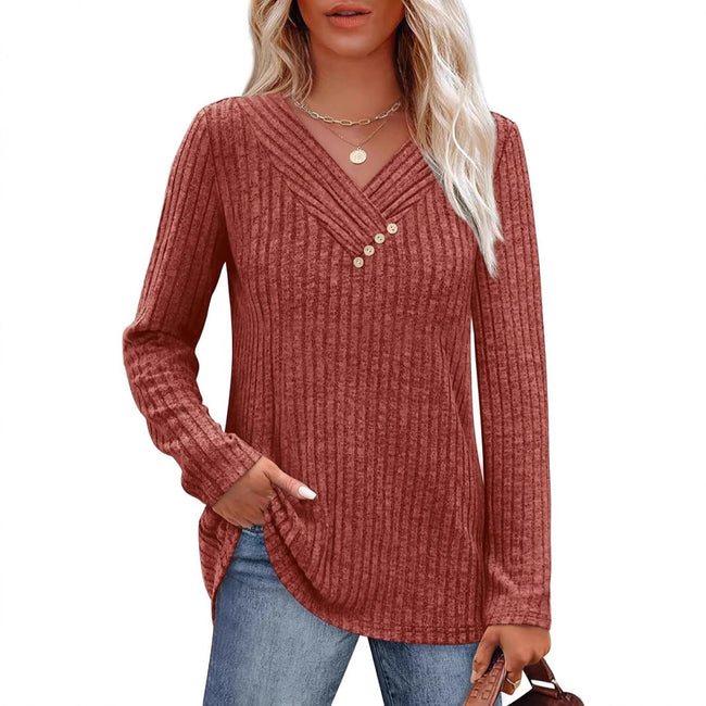 Women's Sweater Long Sleeve Shirt V-neck Top Hover Image