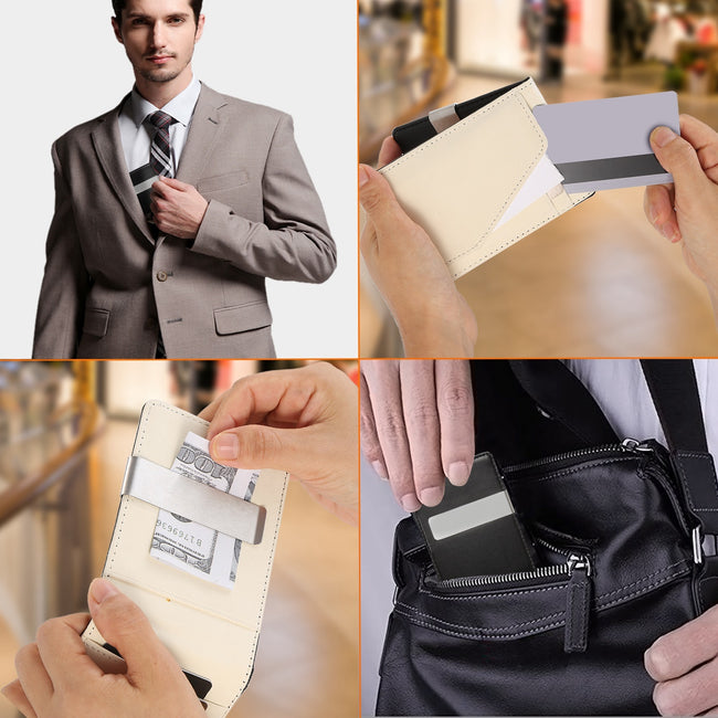 1Pc Unisex PU Leather Wallet For Women Blocking Slim Credit Card Holder With Money Clip Main Image