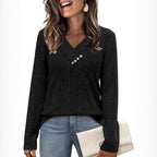 Women's Sweater Long Sleeve Shirt V-neck Top