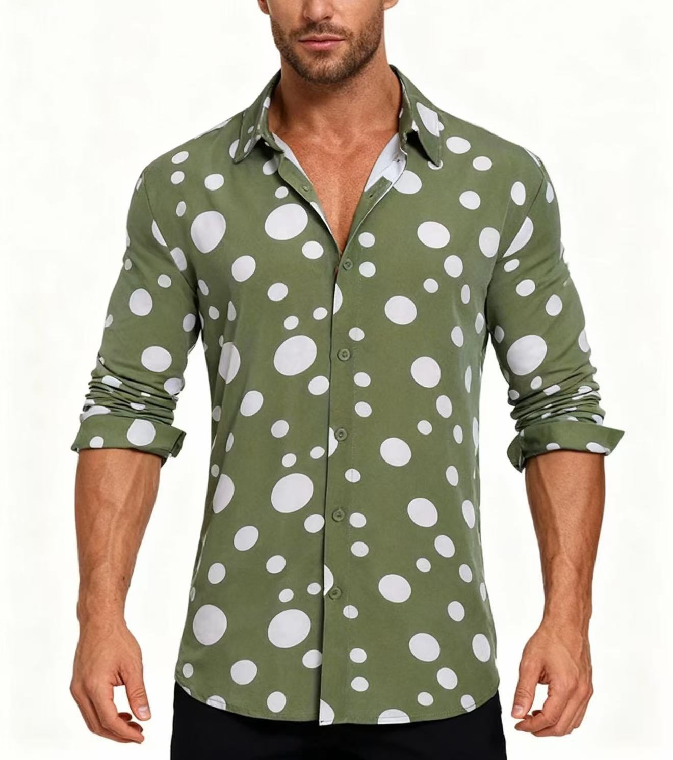 A Casual And Versatile Long-sleeved Shirt With Polka Dot Prints For Teenagers And Men