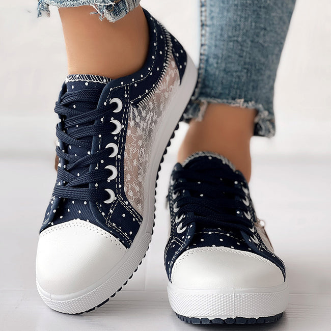 Floral Embroidered Polka Dot Print Sneakers Main Image