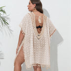 Three-dimensional Chiffon Sexy See-through Tassel V-neck Patchwork Beach Dress