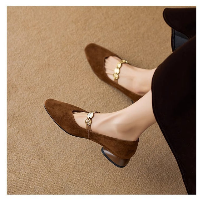 French Retro Square Toe Low-cut Suede Pumps Women's Autumn New Main Image