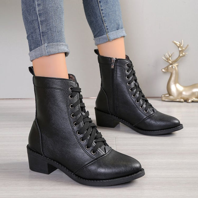 British Style Women's Casual Trend High-top Zipper Fashion Leather Boots Hover Image
