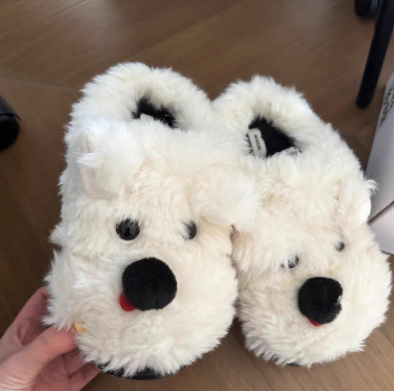 Scrawl Puppy Autumn Warm Closed Toe Indoor Home Cotton Slippers