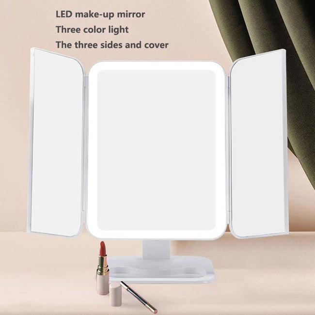 Trifold Makeup Mirror With Light 68 LED Vanity Mirrors 10X Magnifying 180Rotation Hover Image