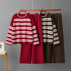 Casual Striped Loose Sweater Wide Leg Pants Two-piece Set