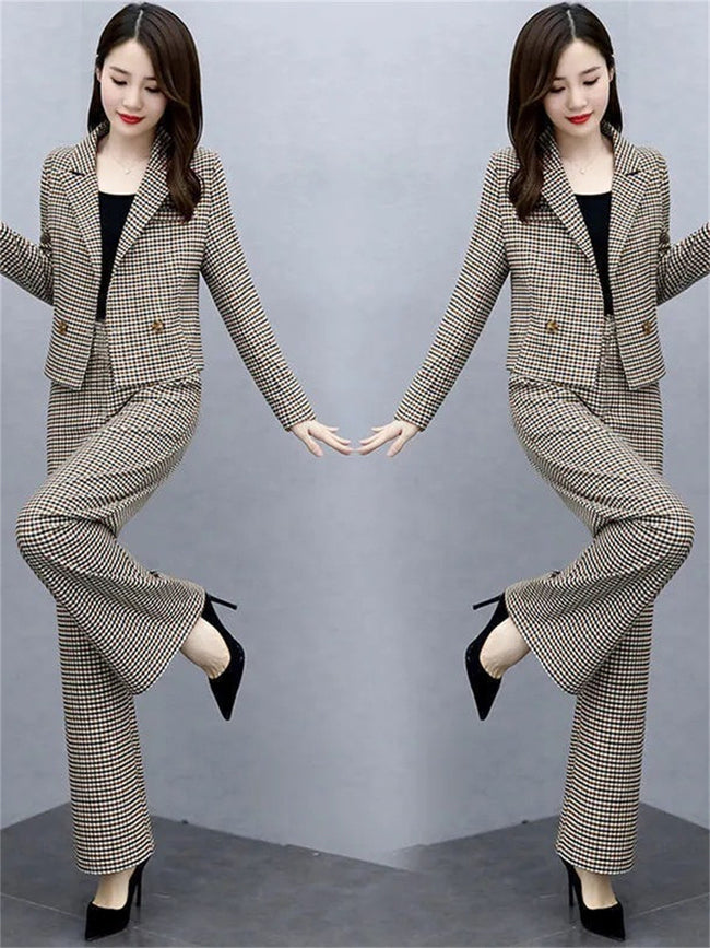 Temperament Western Style Lattice Loose Pants Two-piece Main Image