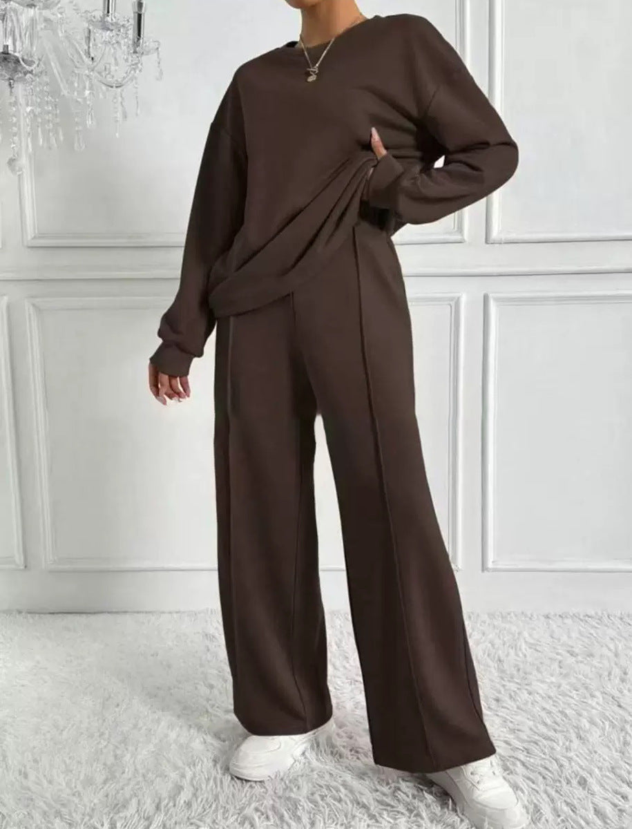 Women's Round Neck Long-sleeved Trousers Temperament Twinset