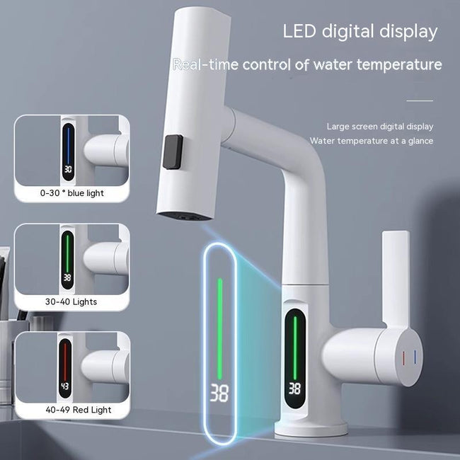 Intelligent Digital Display Faucet Pull-out Basin Faucet Temperature Digital Display Rotation Hover Image