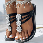 Floral Pattern Flip Flops, Comfortable And Casual Summer Beach Slippers