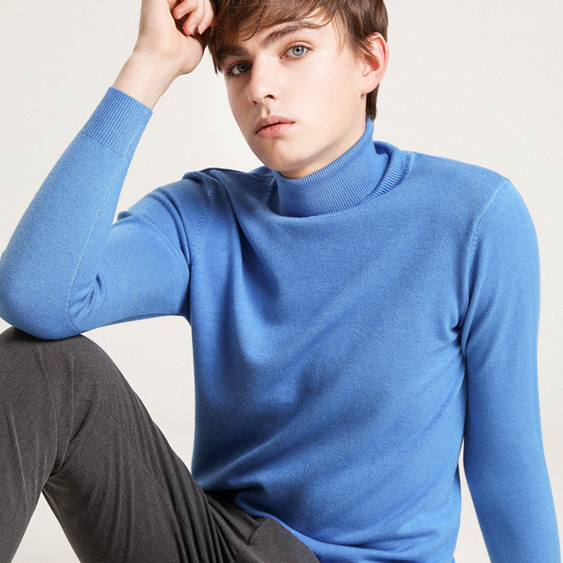 Men's Autumn Winter Sweater Solid Color Turtleneck Pullover