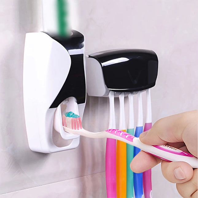 Two Pack Auto Toothpaste Squeezing Wall Mount Brush Holder