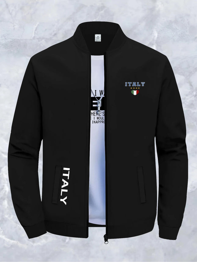 Calvin Men Slim Fit Jacket Stand Collar Italy Flag Print