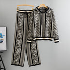Temperament Hooded Sweater Younger Pullover Wide Leg Pants Knitting Suit