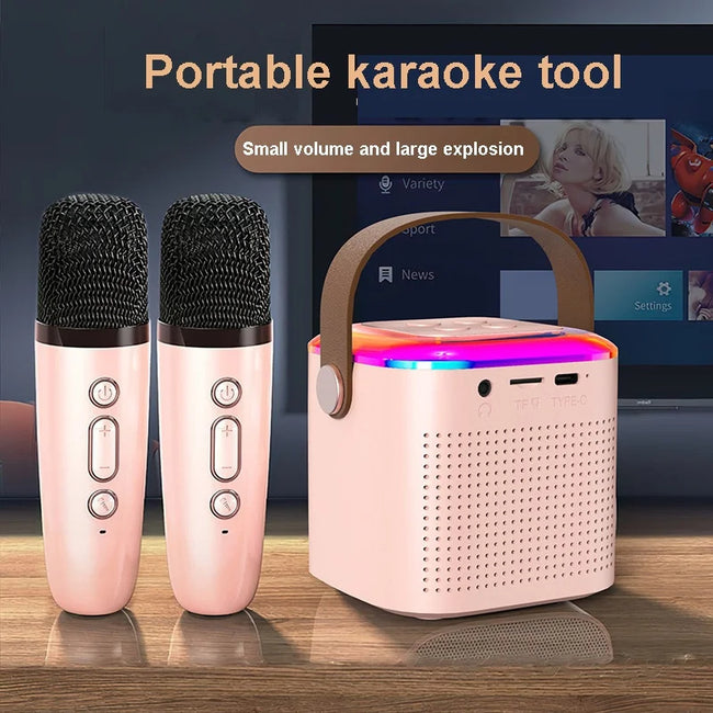 Microphone Karaoke Machine Bluetooth-compatible Speaker With 2 Wireless Mic RGB Light Home Family Singing Speaker Hover Image