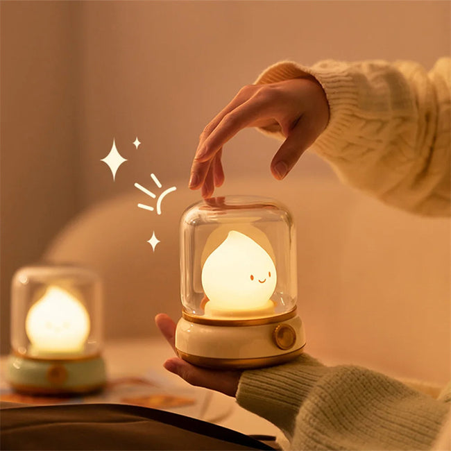 Retro Small Night Lamp Bedroom Mini Desktop LED Cute Night Lamp Creative USB Rechargeable Portable Cartoon Table Lamp For Coffee Bar Hotel Bedroom Home Decor Main Image