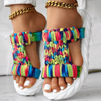 Platform Sandals Summer Braided Knit Hollow Open Toe Slipper Sandals - Anklet Not Included