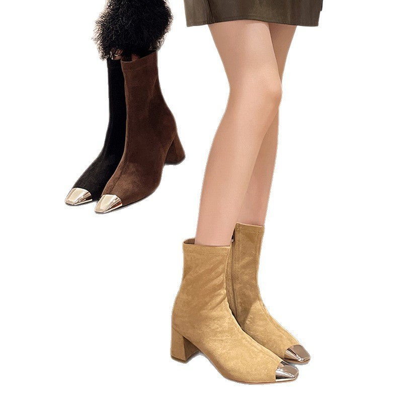 Fashion Elegant Square Head French Chunky Heel Boots