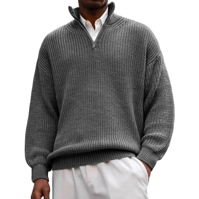 Fashion Men's Sweater Casual Long Sleeve Half Zipped Stand Collar Polo Shirt Main Image