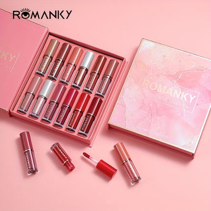 Long Lasting Matte Lip Gloss Set 12 Colors Soft Velvet Nude
