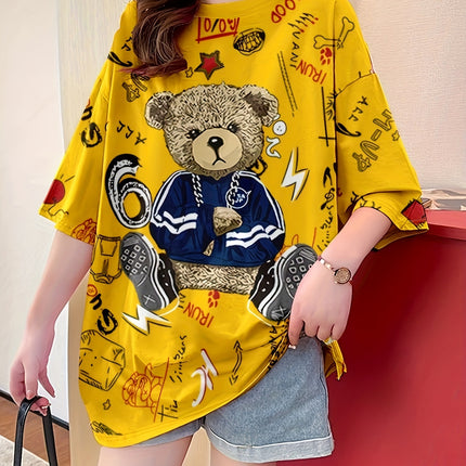 Plus Size Women's Cartoon Print T Shirt Loose Fit Top