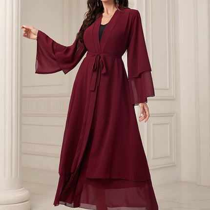 Muslim Women Abaya Batwing Sleeve Solid Color Maxi Kaftan