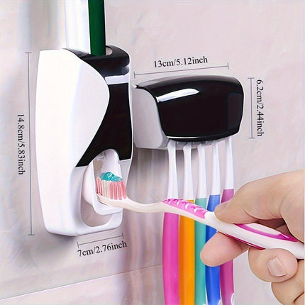 Two Pack Auto Toothpaste Squeezing Wall Mount Brush Holder