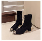 Fashion Elegant Square Head French Chunky Heel Boots
