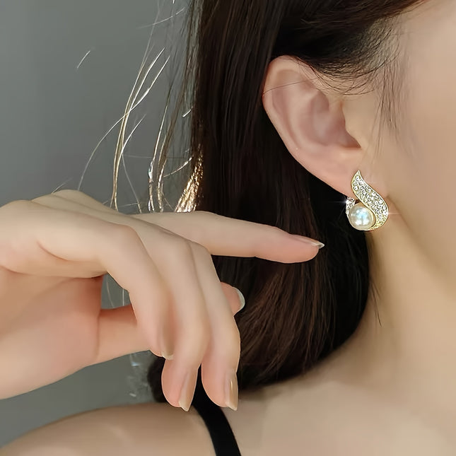 Elegant Teardrop Earrings Faux Pearl Rhinestone For Women