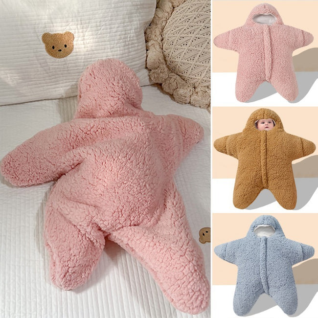 Baby Starfish Lamb Velvet Sleeping Bag Comfortable Newborn Baby Male And Female Baby Outing Winter Quilt Plus Cotton Thickening Hover Image