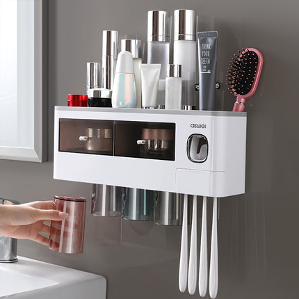 Wall Mounted Toothbrush Holder With Toothpaste Dispenser