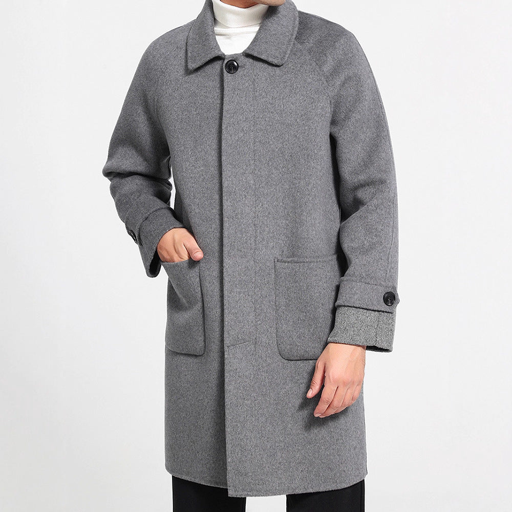 Wool Reversible Woolen Coat Men's Mid-length Single-breasted Baggy Coat