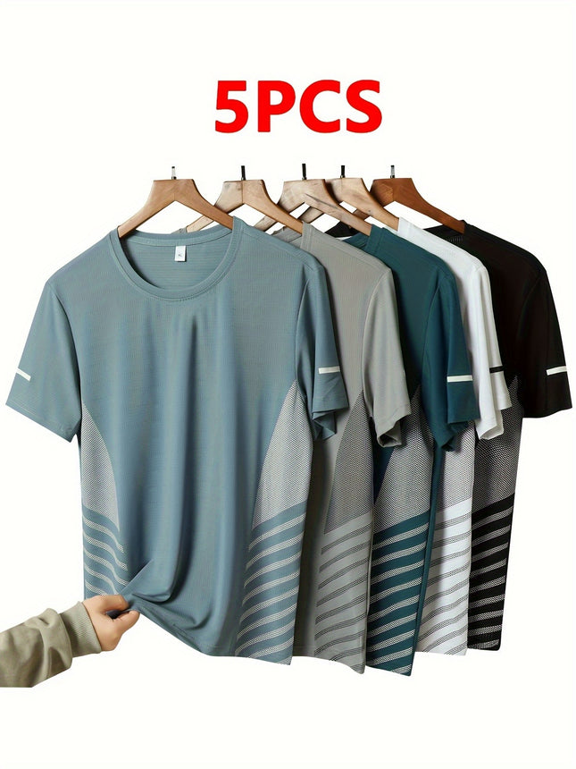 Mens Quick Dry Tshirts 5 Pack Breathable Geometric Pattern