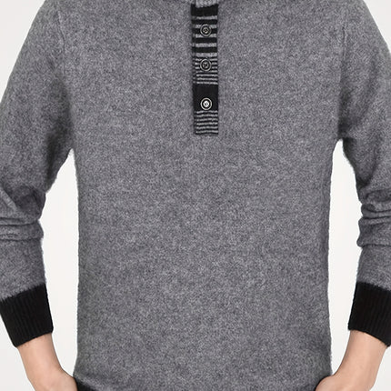 Mens Autumn Winter Stand Collar Sweater With Buttons