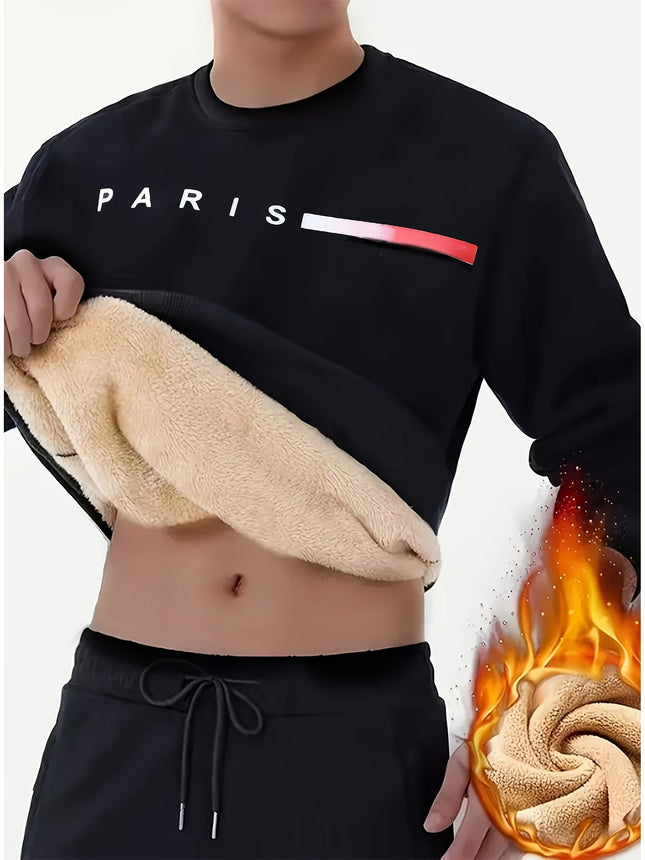 Men's Cozy Fleece-Lined Sweatshirt Persist Letter Print