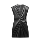 Women's Slim-fit Faux Leather Padded Shoulder Short Dress