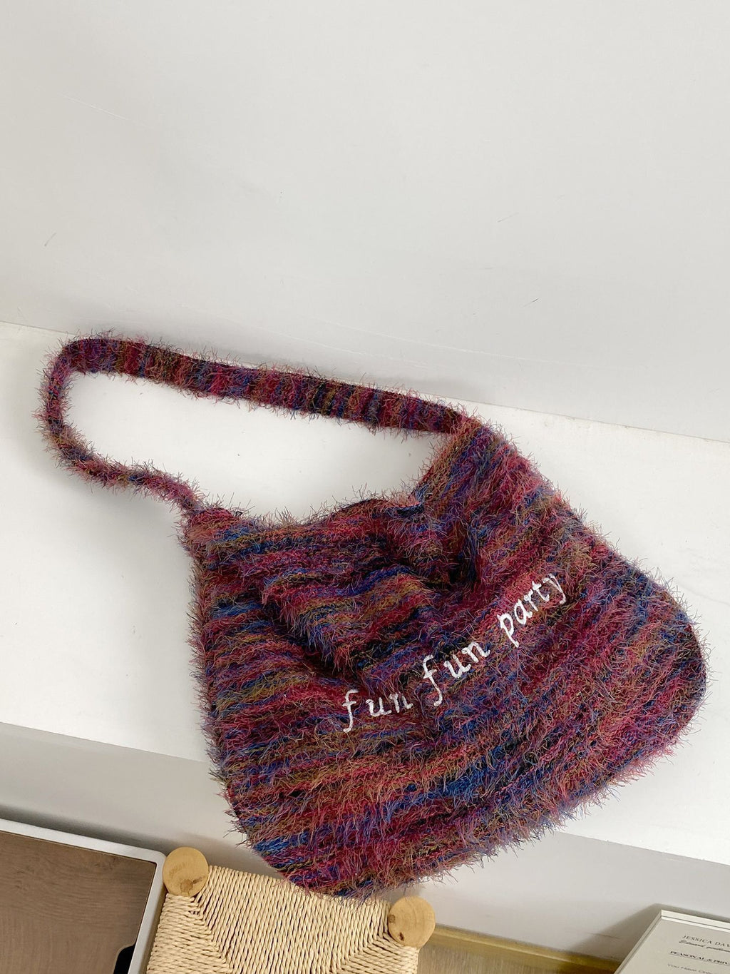 Plush Shoulder Bag Women's Messenger Bag Retro Alphabet Embroidered Commuter Tassel Bag