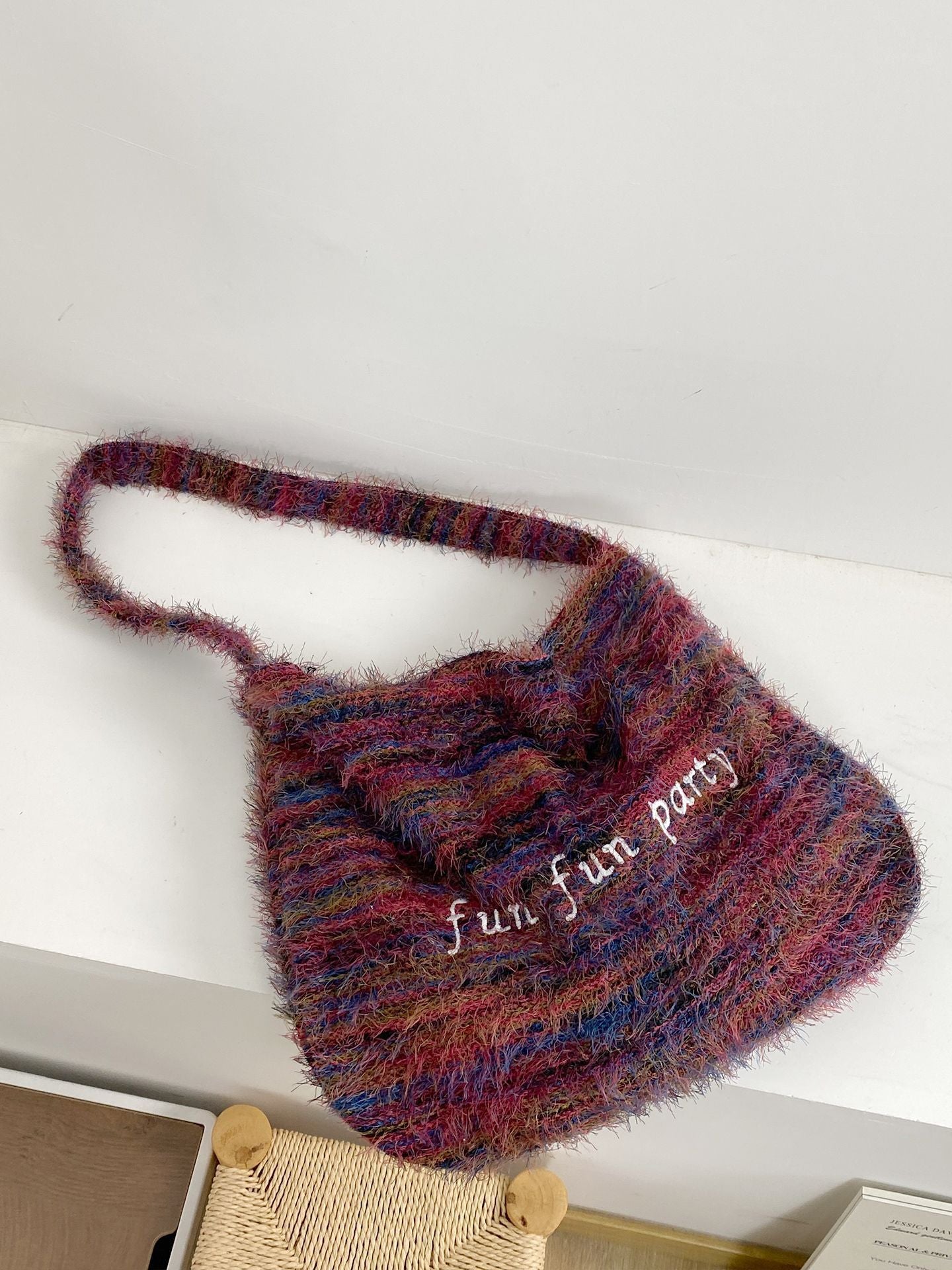 Plush Shoulder Bag Women's Messenger Bag Retro Alphabet Embroidered Commuter Tassel Bag