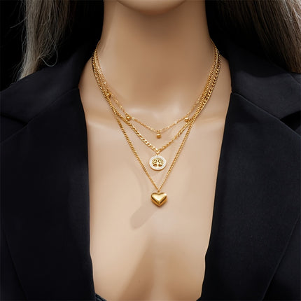 18K Gold Plated Stainless Necklace Tree Heart Pendants