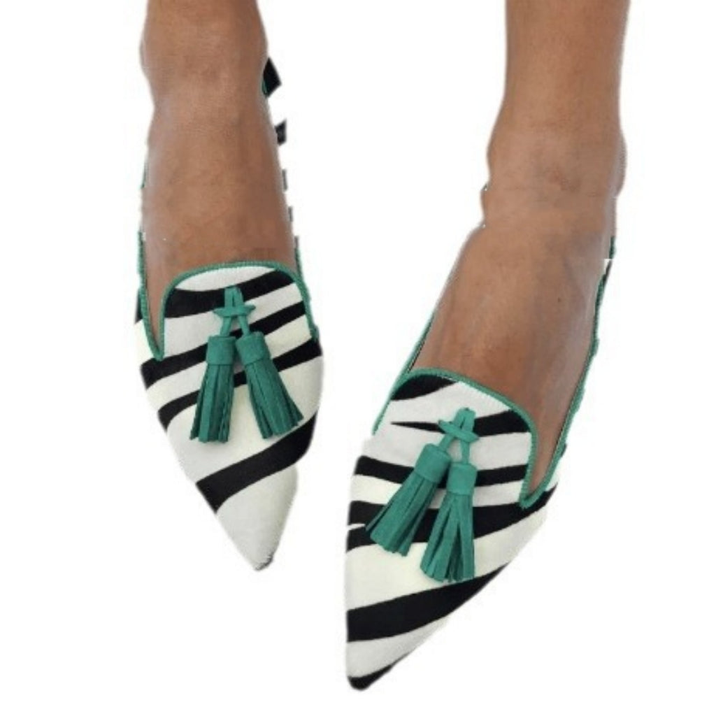 Women's Low-cut Slip-on Casual Pointed Zebra Stripes Pumps