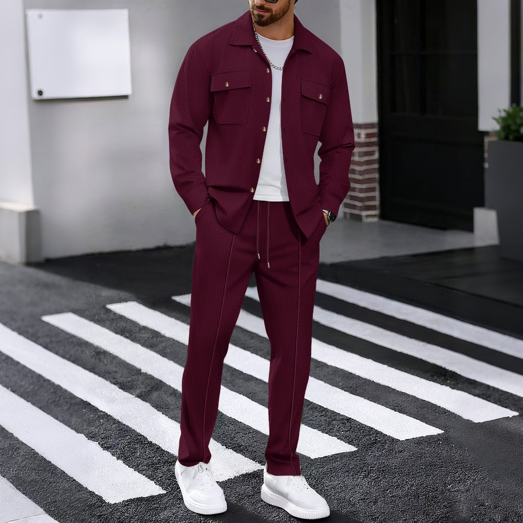 Waffle Long-sleeved Trousers Casual Men's Suit