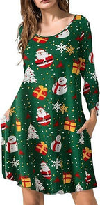Halloween Christmas Holiday Color Casual Printed T-shirt Dress