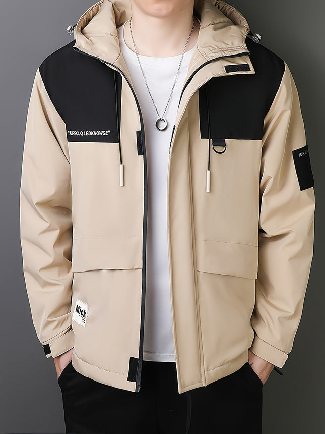 Mens Hooded Windbreaker ColorBlock Zip Up Spring Fall