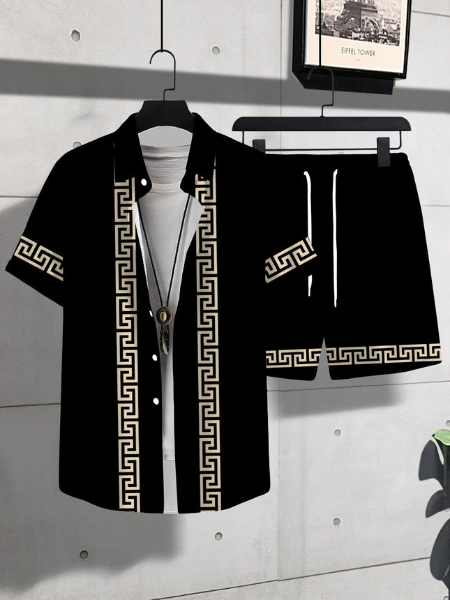 Sail 3D Digital Printed Shirt Set With Lapel Collar