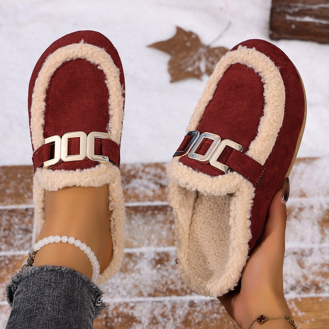 Women's Flat Lamb Wool Slippers Winter New Birkenstock Closed Toe Fluffy Shoes Lazy Cotton Slippers Main Image