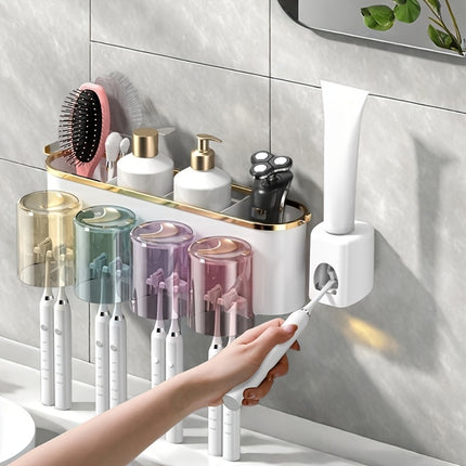 Wall Mounted Toothbrush Holder With Dispenser And Tumbler