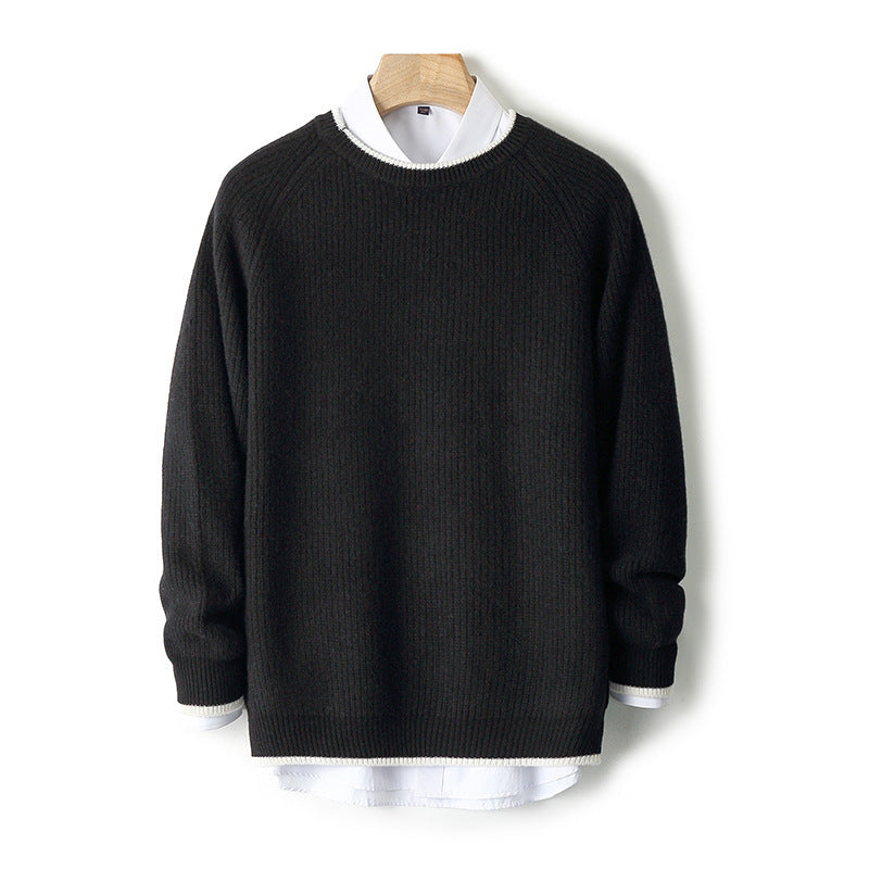 New Round Neck Double-strand Thickened Sweater For Men