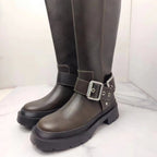 Women's Brown Retro Height Increasing Buckle Decoration High Knight Platform Boots
