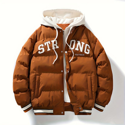 Mens Hooded Polyester Jacket With Zip Up Alphabets